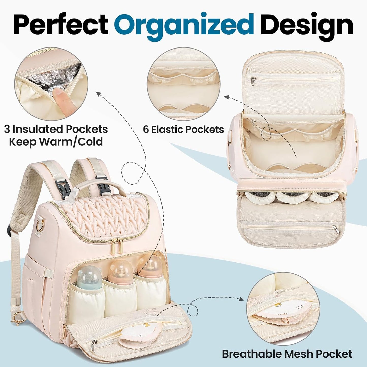 4 in 1 Convertible Diaper Bag Backpack,Waterproof Baby Diaper Bag with Changing Pad