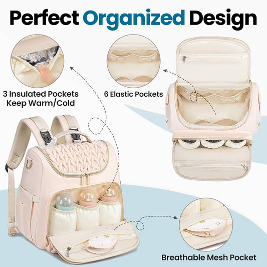 4 in 1 Convertible Diaper Bag Backpack,Waterproof Baby Diaper Bag with Changing Pad