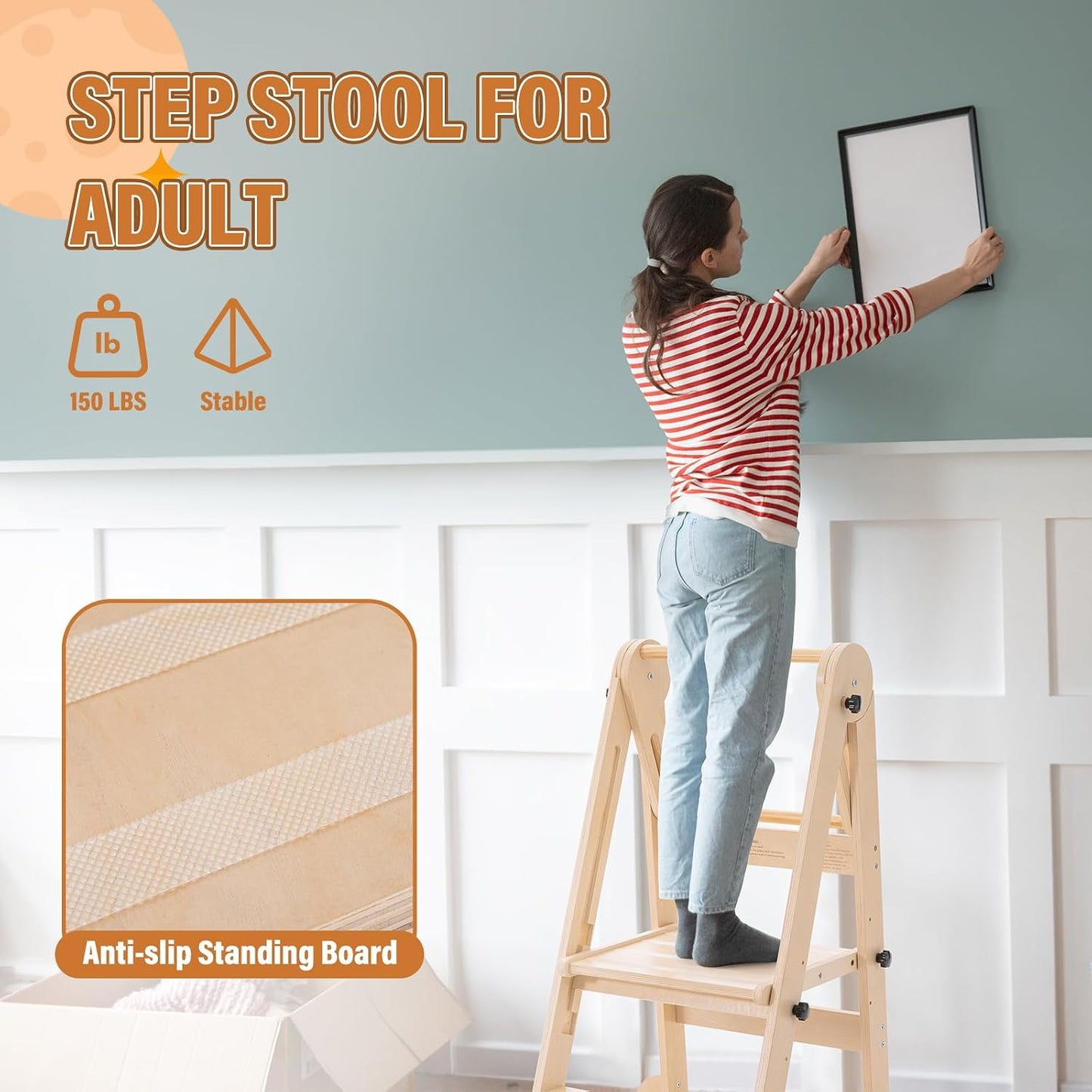 Foldable Toddler Kitchen Tower with 3 Adjustable Heights – Montessori Step Stool for Kids 1.5-6 Years