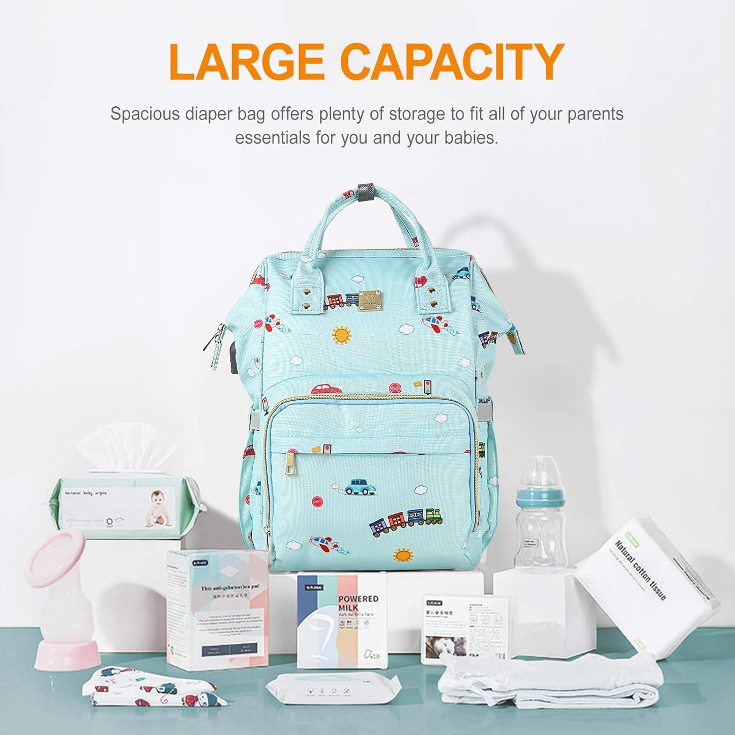 Cute Mult Diaper  Diaper Bags Backpack ,Waterproof Maternity  with USB Charging Port Stroller Straps