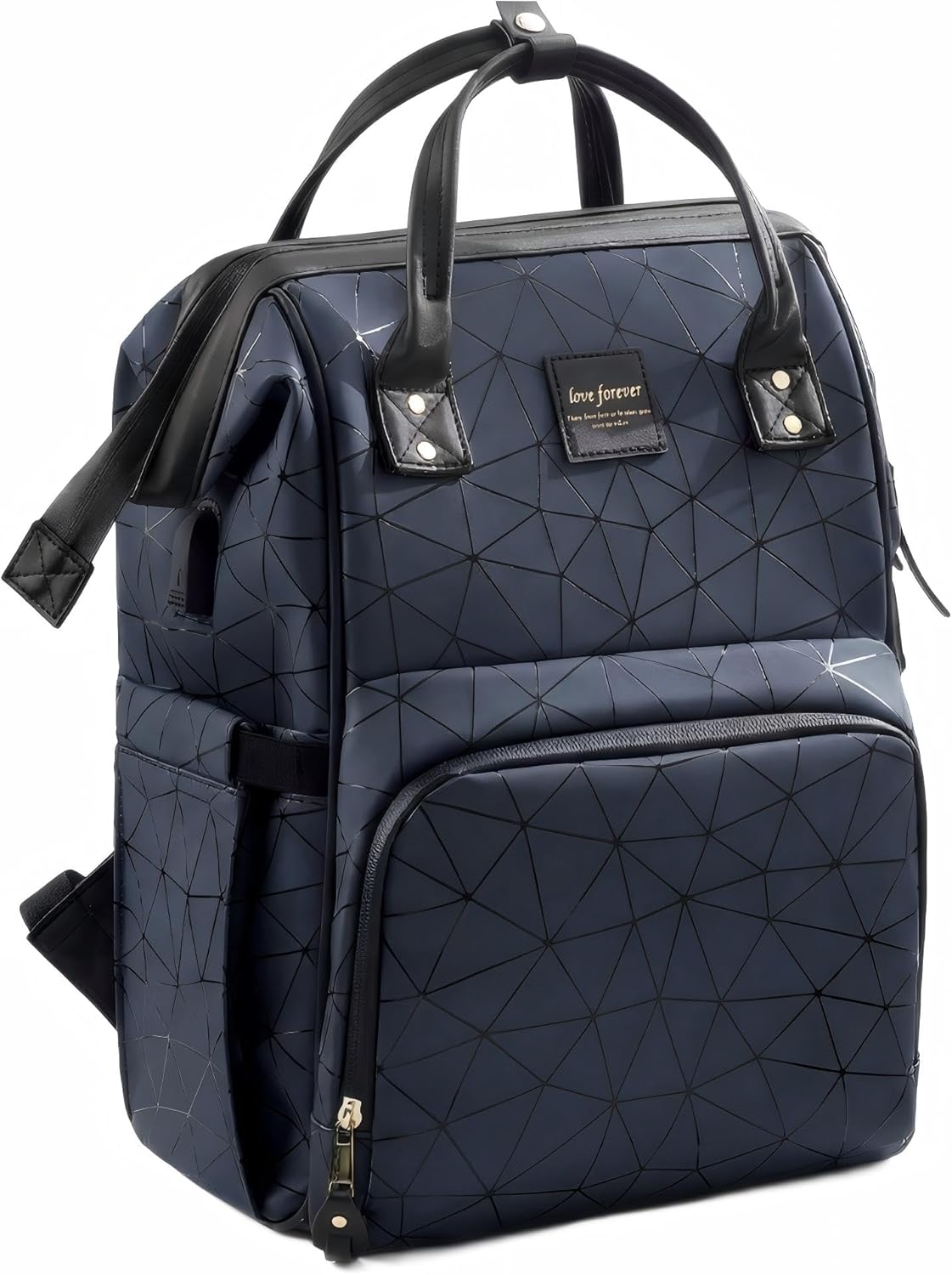 PU Leather Diaper Bag Backpack with 16 Pockets – Insulated Bottle Compartment, Stroller Straps & Luggage Sleeve