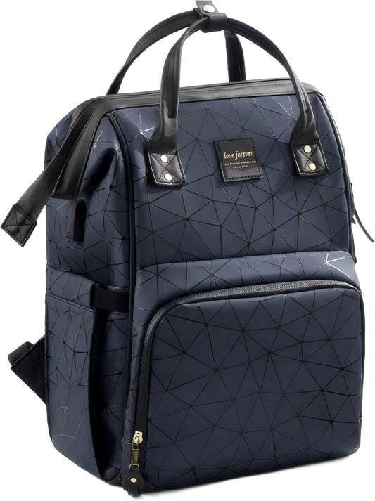 PU Leather Diaper Bag Backpack with 16 Pockets – Insulated Bottle Compartment, Stroller Straps & Luggage Sleeve
