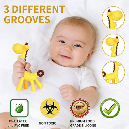 Baby Teething Toys 3-6 Months – BPA-Free Silicone Teether Fruit Shape Giraffe Chew Toy for Newborns, Infant Gum Soother Gift for Baby Boy & Girl
