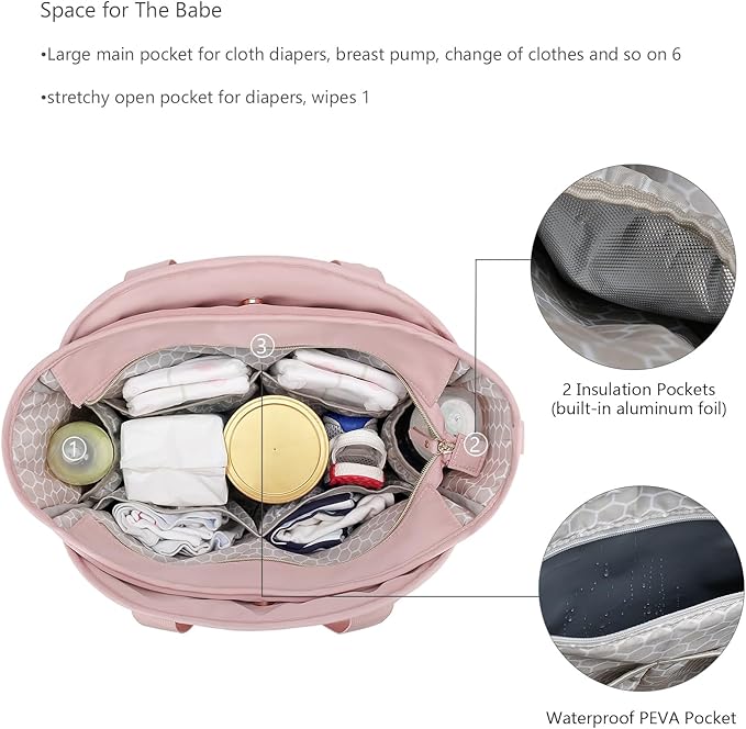Diaper Tote Quilted Mommy Bag Function Maternity Baby Bag Diaper Changing Messenger with Shoulder Strap Wet Pocket