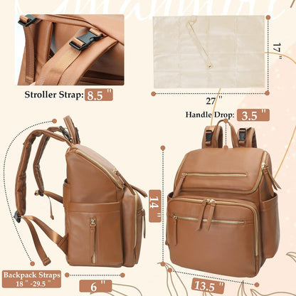 Diaper Bag Backpack Large Baby Diaper Bag Leather with 17 Diaper Bag Organizing Pouches,Changing Pad,Stroller Straps,4 Insulated Pockets