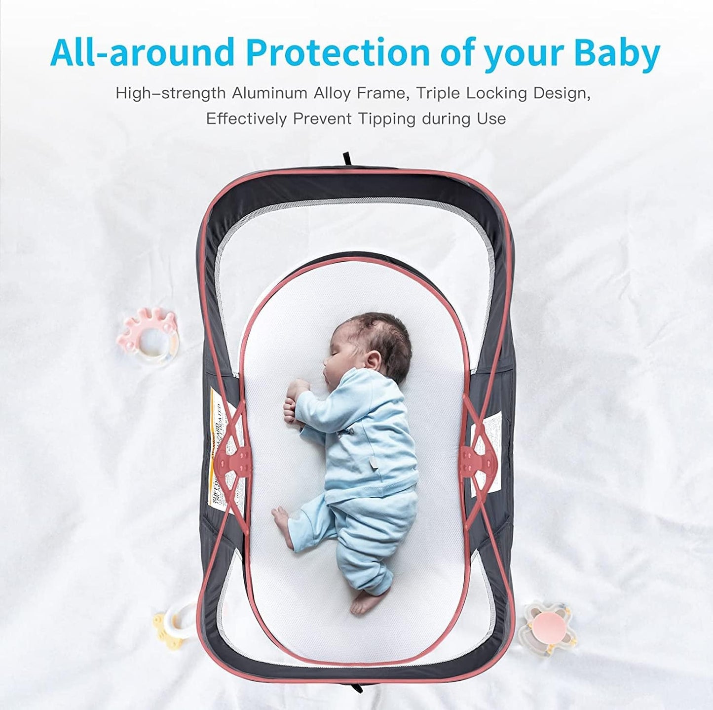Portable Baby Travel Bassinet with Mosquito Net & Sunshade – Lightweight Foldable Crib for Indoor & Outdoor Use