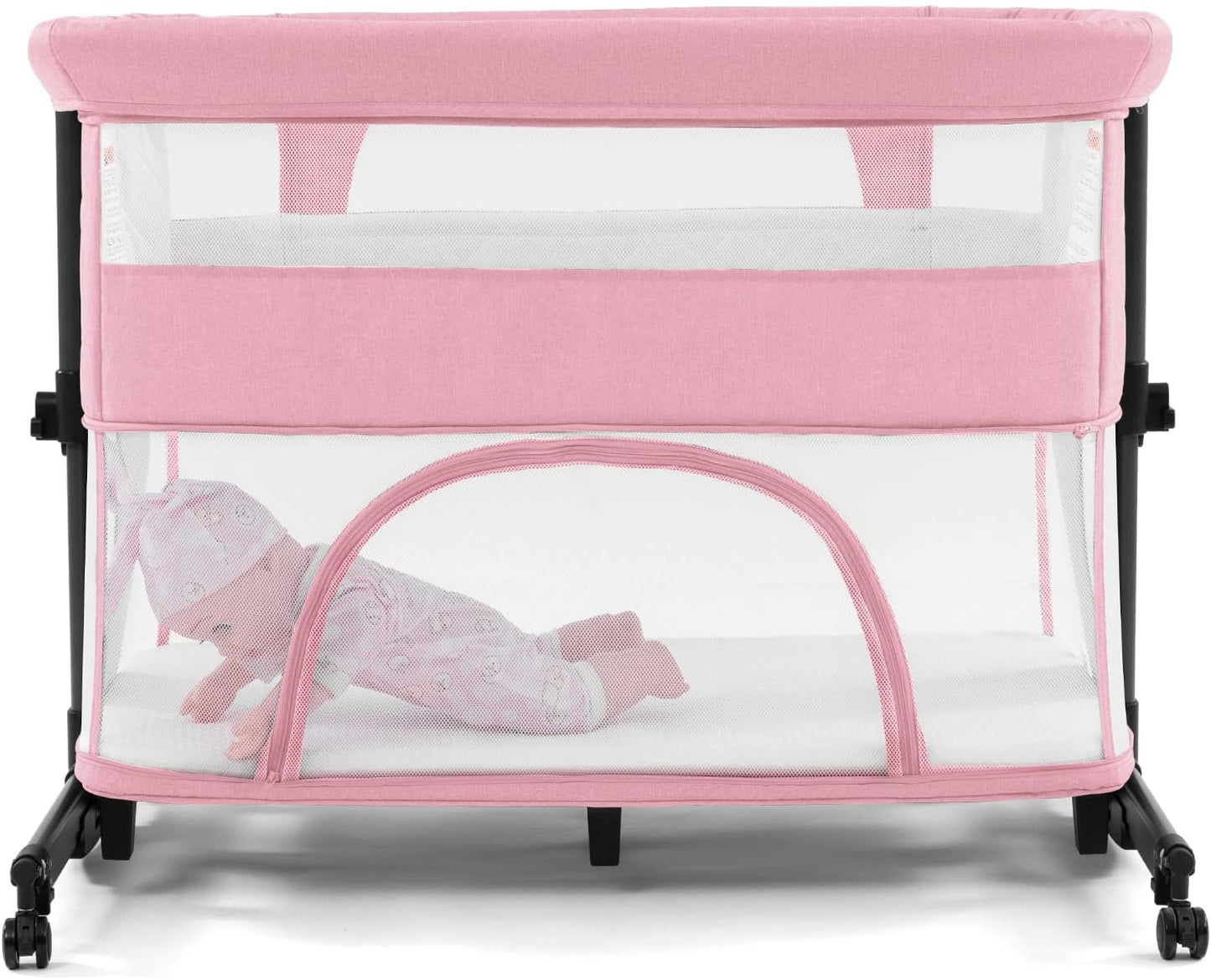 3-in-1 Baby Bassinet Bedside Sleeper – Convertible Crib with Breathable Mesh, 5 Height Positions, Portable Playard for Newborn