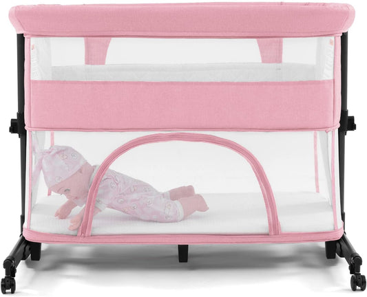 3-in-1 Baby Bassinet Bedside Sleeper – Convertible Crib with Breathable Mesh, 5 Height Positions, Portable Playard for Newborn