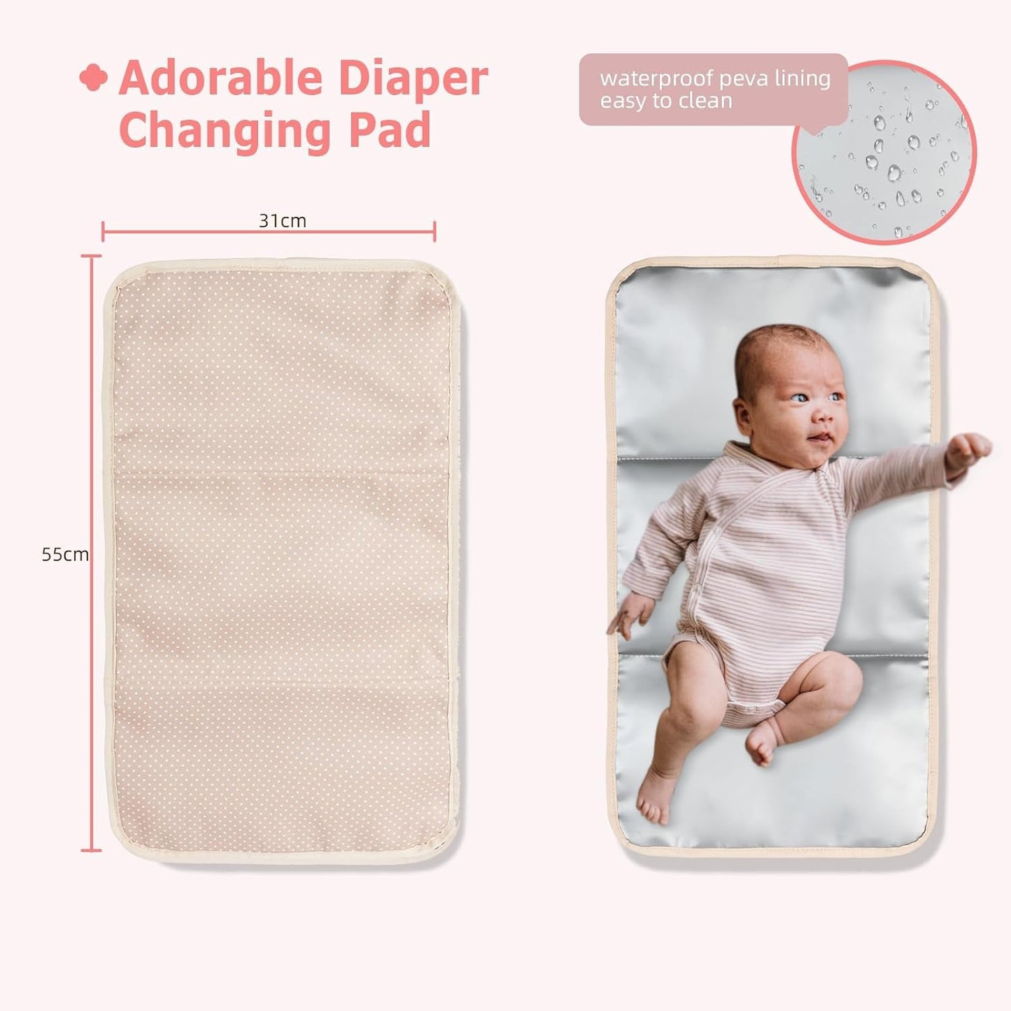 Lightweight Diaper Bag Backpack with Changing Pad – Large Opening Travel Nursery Bag for Mom, Stroller Clips & Faux Fur Pendant