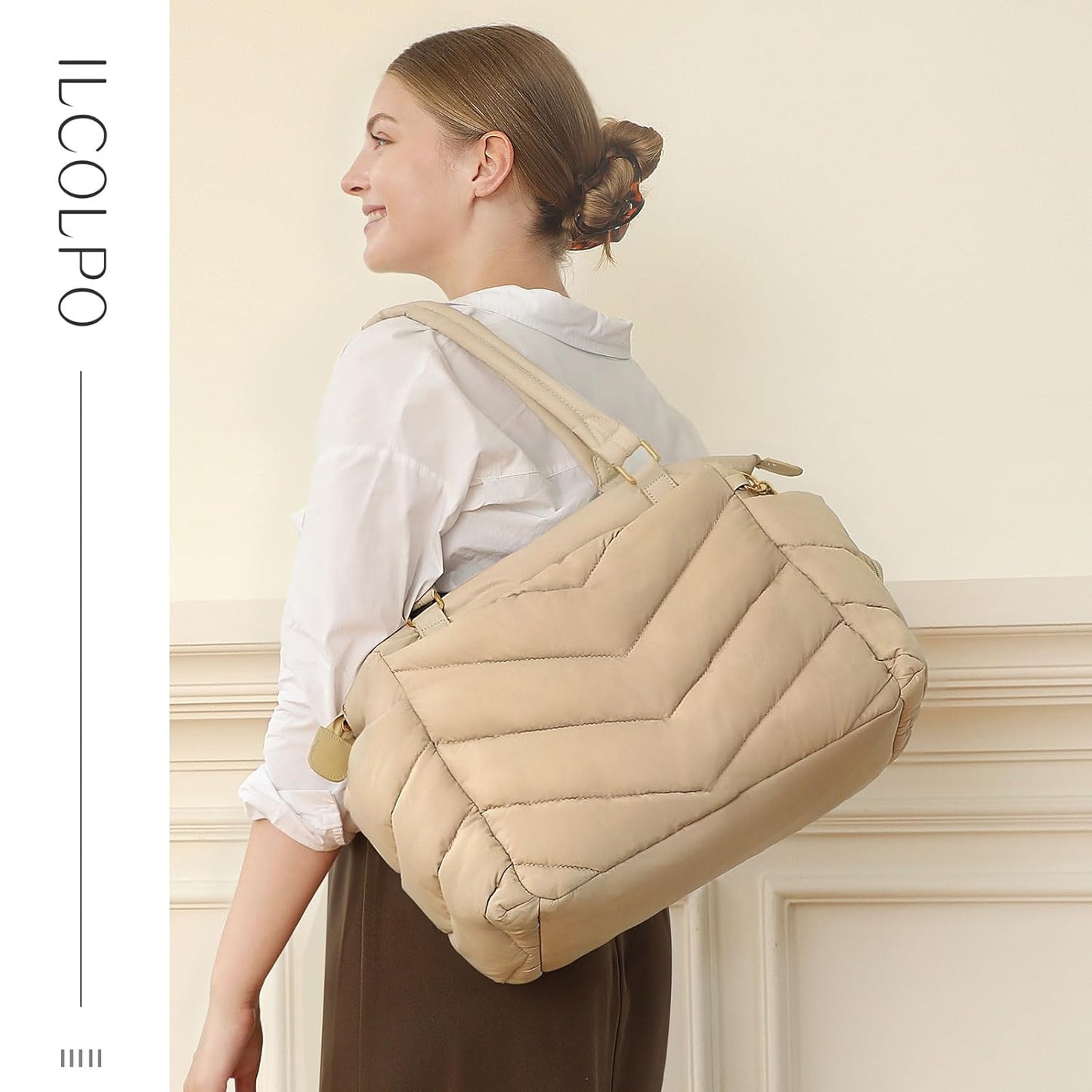 Diaper Bag Tote, Diaper Bag Backpack,Puffer Tote Bag with Pacifier Case, Lightweight Mommy for Hospital, Puffy with 10 Pockets