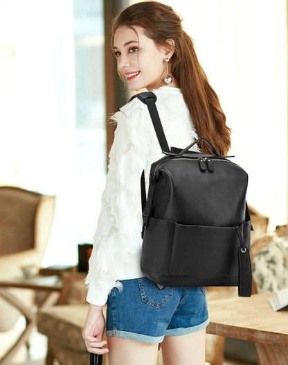 Diaper Bag Backpack Leather Backpack with Changing Pad Stroller Straps