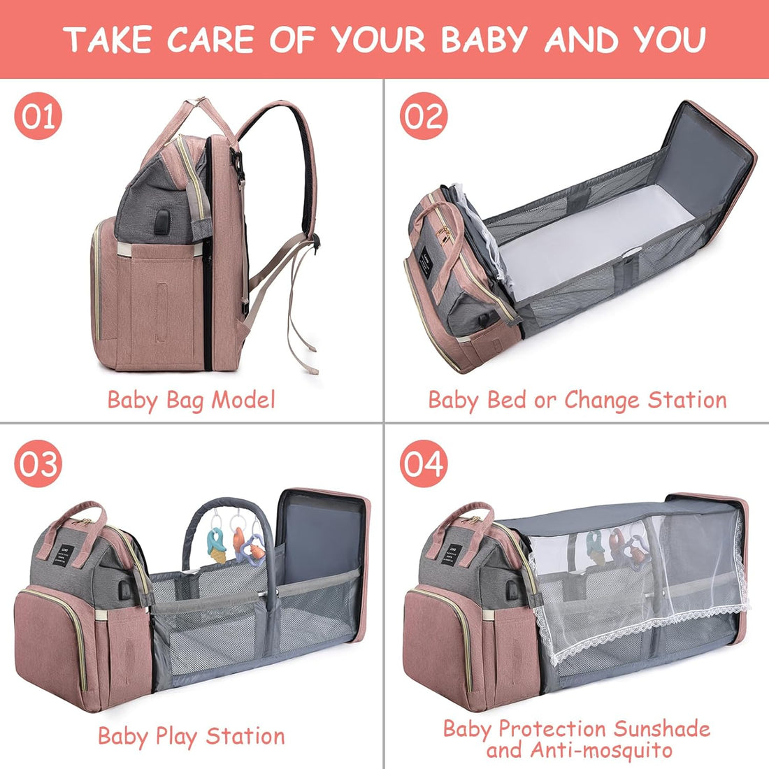 3 in 1 Diaper Bag Backpack with Changing Station