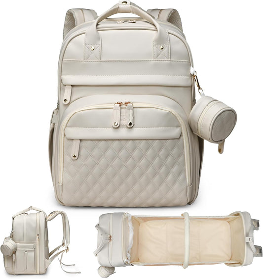 Leather Diaper Bag Backpack – Large Capacity, Waterproof, with Changing Station