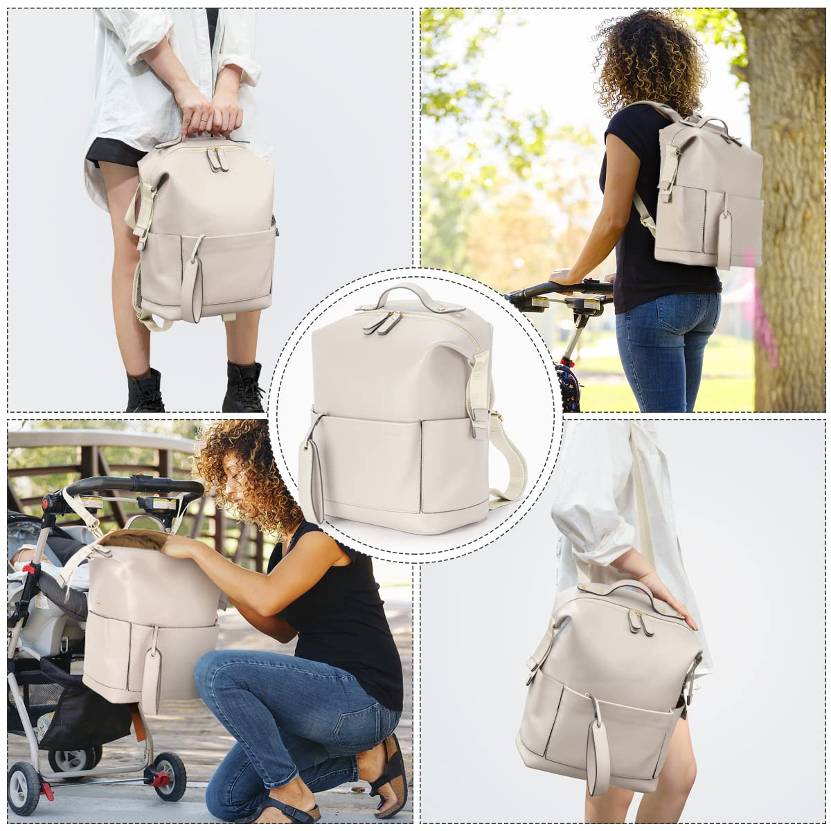 Diaper Bag Backpack, Waterproof Leather Diaper Bags With Changing Station for Baby, Fashion Nappy Travel Backpack for Mom Dad