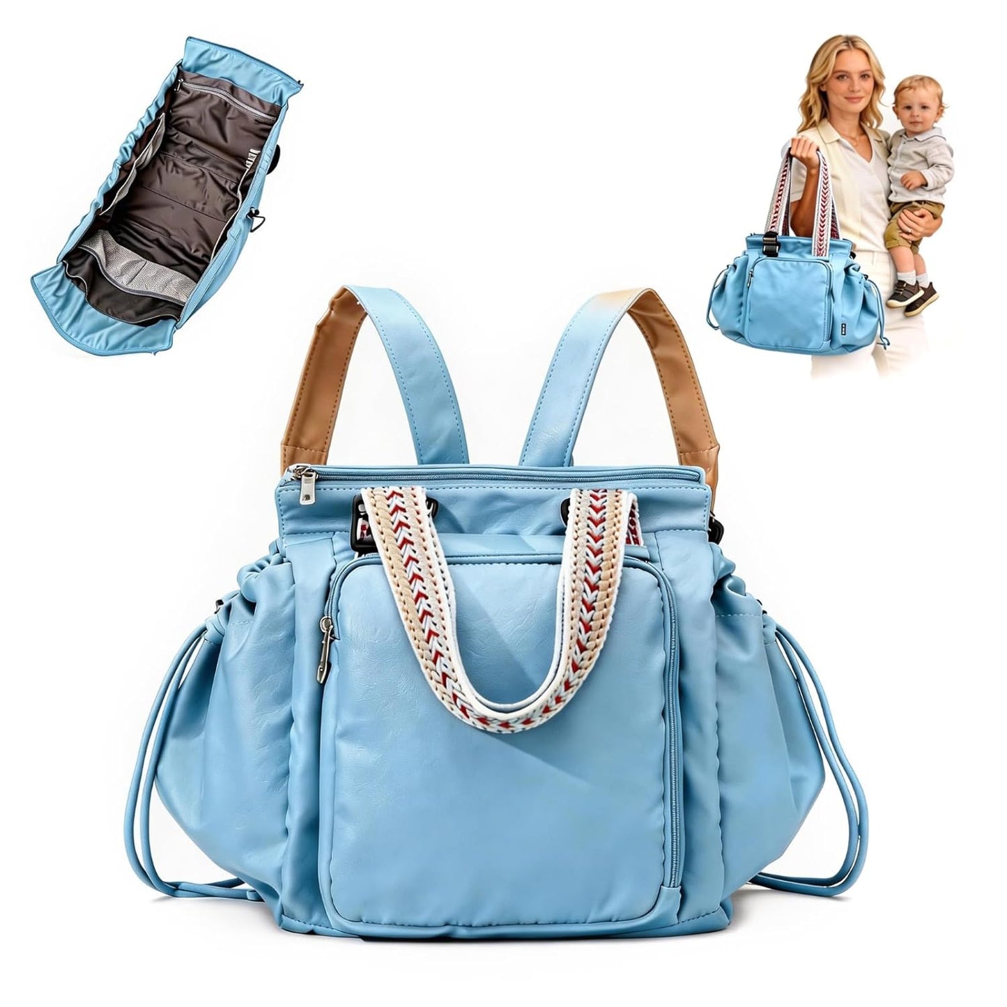 Convertible Diaper Bag Tote Backpack, Large Capacity Waterproof Baby Travel Hospital Organizer Bag