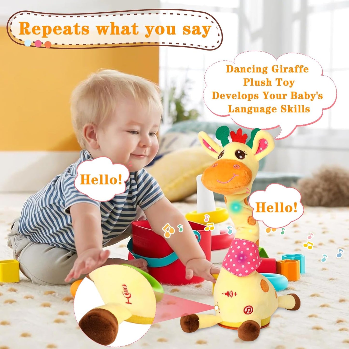 Dancing Giraffe Plush Toy for Toddlers with Music, Voice Repeat & Light-Up Feature – Interactive Baby Gift