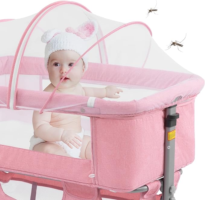 3 in 1 Travel Baby Crib, Baby Bed with Breathable Net Pink