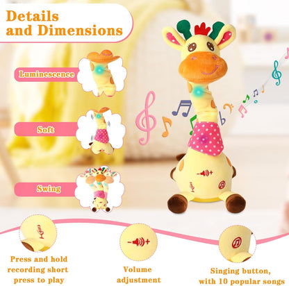 Dancing Giraffe Plush Toy for Toddlers with Music, Voice Repeat & Light-Up Feature – Interactive Baby Gift