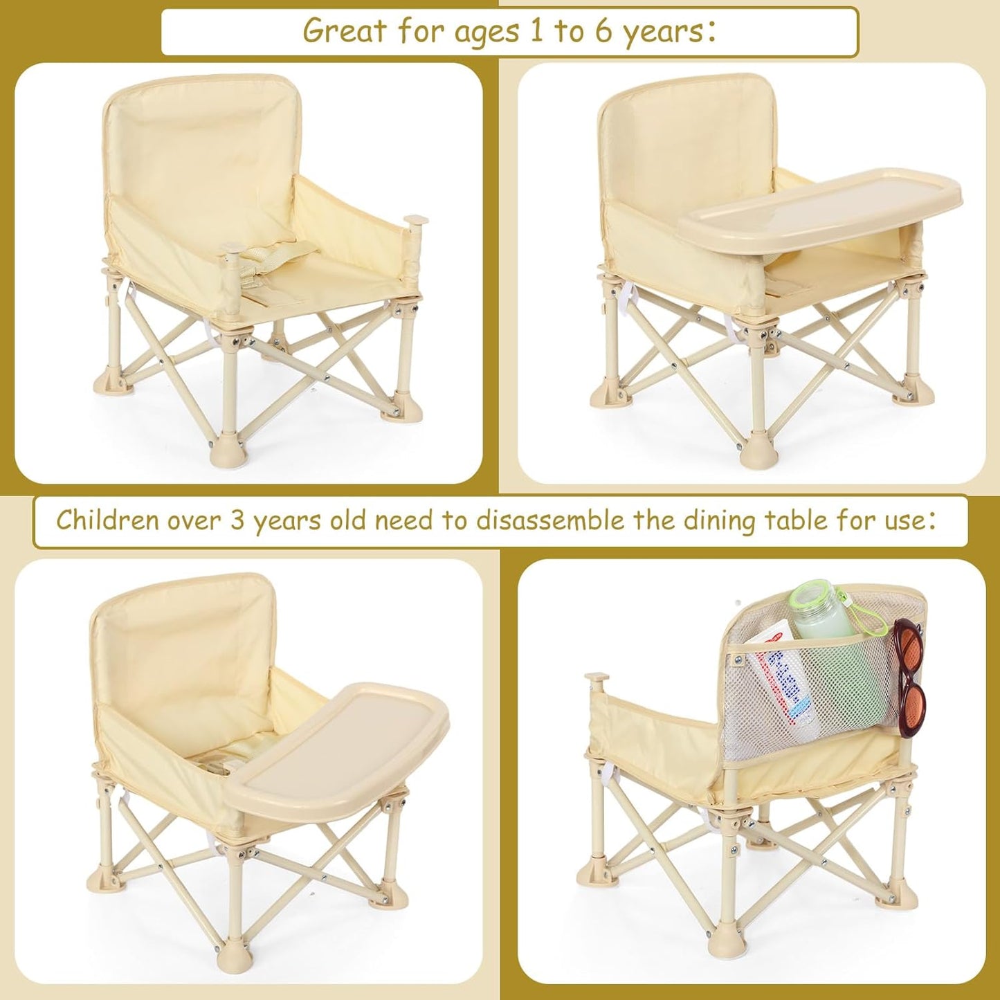 Baby Beach Chair with Umbrella & Tray – Kids Portable Folding Seat with Storage Bag, Lightweight Camping Chair for Outdoor Travel