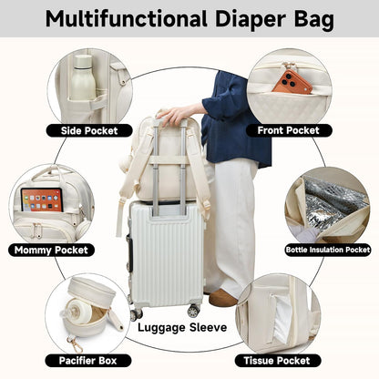 Leather Diaper Bags with Changing Station，Baby Bag，Large Capacity Diaper Bag Backpack