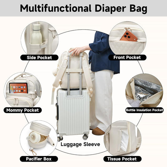 Leather Diaper Bag Backpack – Large Capacity, Waterproof, with Changing Station