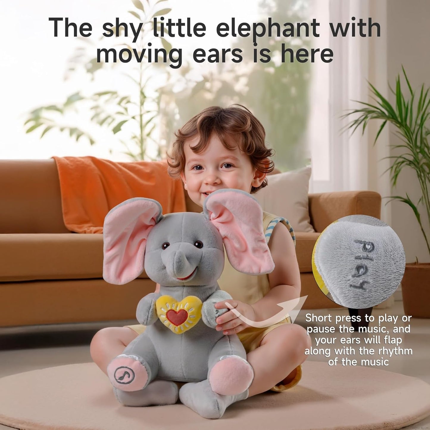 Interactive Singing Plush Elephant Toy - Musical  Elephant with Flapping Ears for Babies & Toddlers
