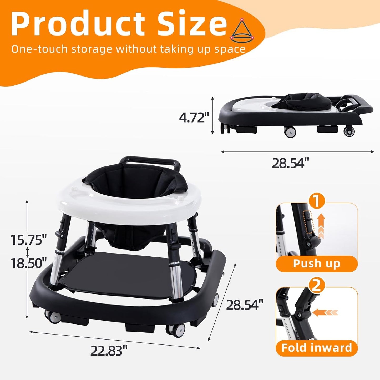 Baby Walker Foldable with Music and Lights,Portable Baby Walker with Wheels,9 Adjustable Heights,Removable Tray&Footrest, Speed Adjustable