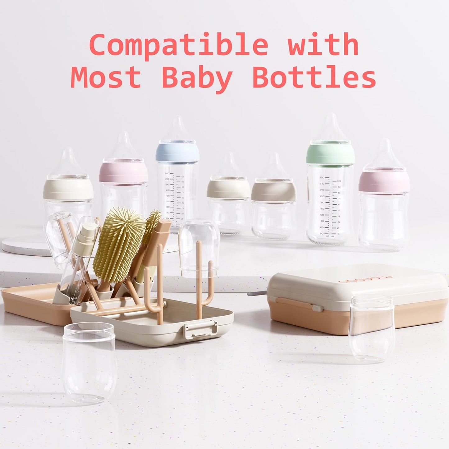 Portable Silicone Bottle Cleaning Kit – Baby Bottle Brush Set with Drying Rack & Travel Case – BPA-Free, Dishwasher Safe for Home & On-the-Go
