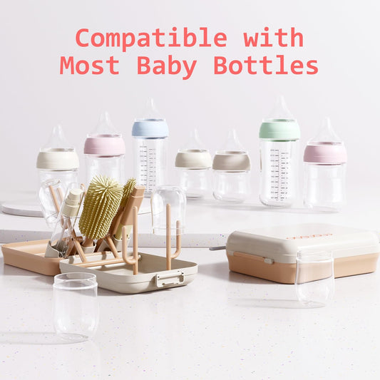 Portable Silicone Bottle Cleaning Kit – Baby Bottle Brush Set with Drying Rack & Travel Case – BPA-Free, Dishwasher Safe for Home & On-the-Go