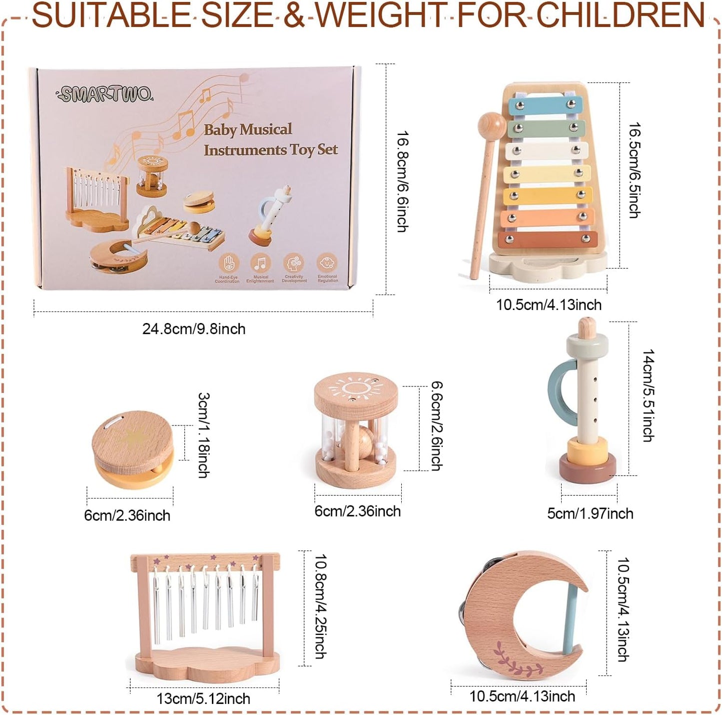 Montessori Wooden Musical Instruments Set with Xylophone, Sensory Learning Toys for Toddlers 18+ Months, Educational Gift for Kids
