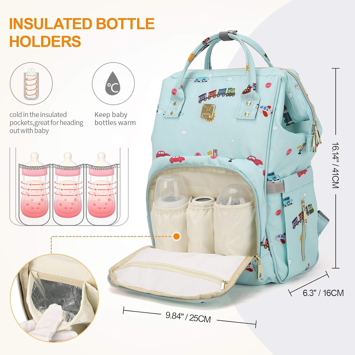 Cute Mult Diaper  Diaper Bags Backpack ,Waterproof Maternity  with USB Charging Port Stroller Straps
