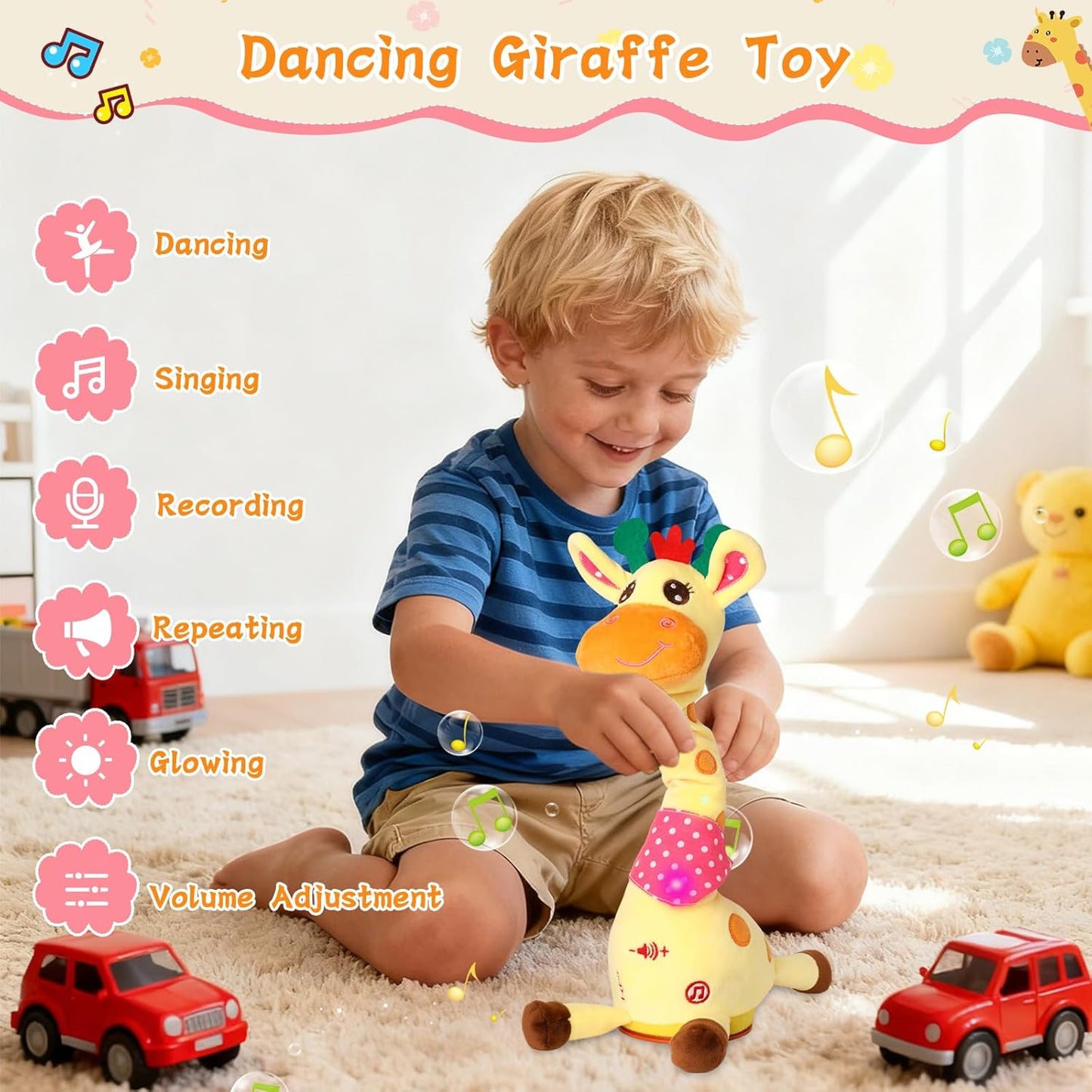 Dancing Giraffe Plush Toy for Toddlers with Music, Voice Repeat & Light-Up Feature – Interactive Baby Gift