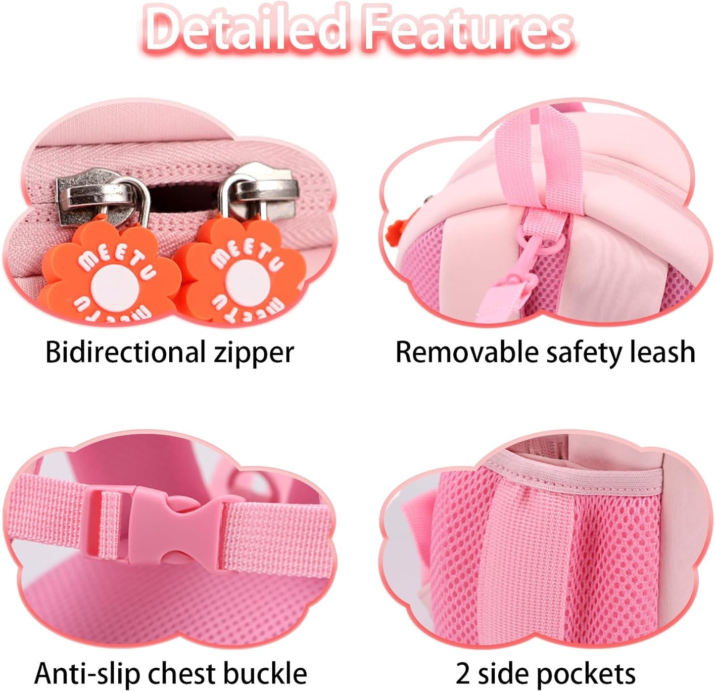 Toddler Backpack Cute Bunny Backpack with Leash and Chest Buckle Mini Kids 3D Cartoon Travel Bag for Girls 2-4