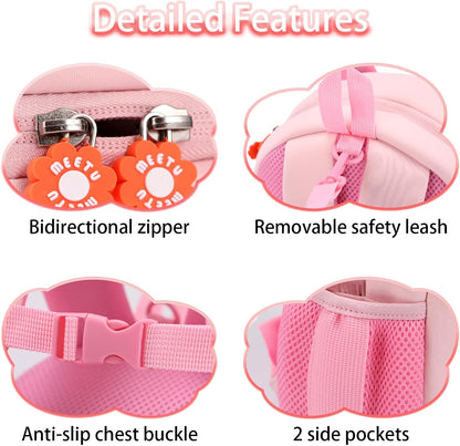 Toddler Backpack Cute Bunny Backpack with Leash and Chest Buckle Mini Kids 3D Cartoon Travel Bag for Girls 2-4