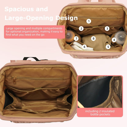 Lightweight Diaper Bag Backpack with Changing Pad – Large Opening Travel Nursery Bag for Mom, Stroller Clips & Faux Fur Pendant