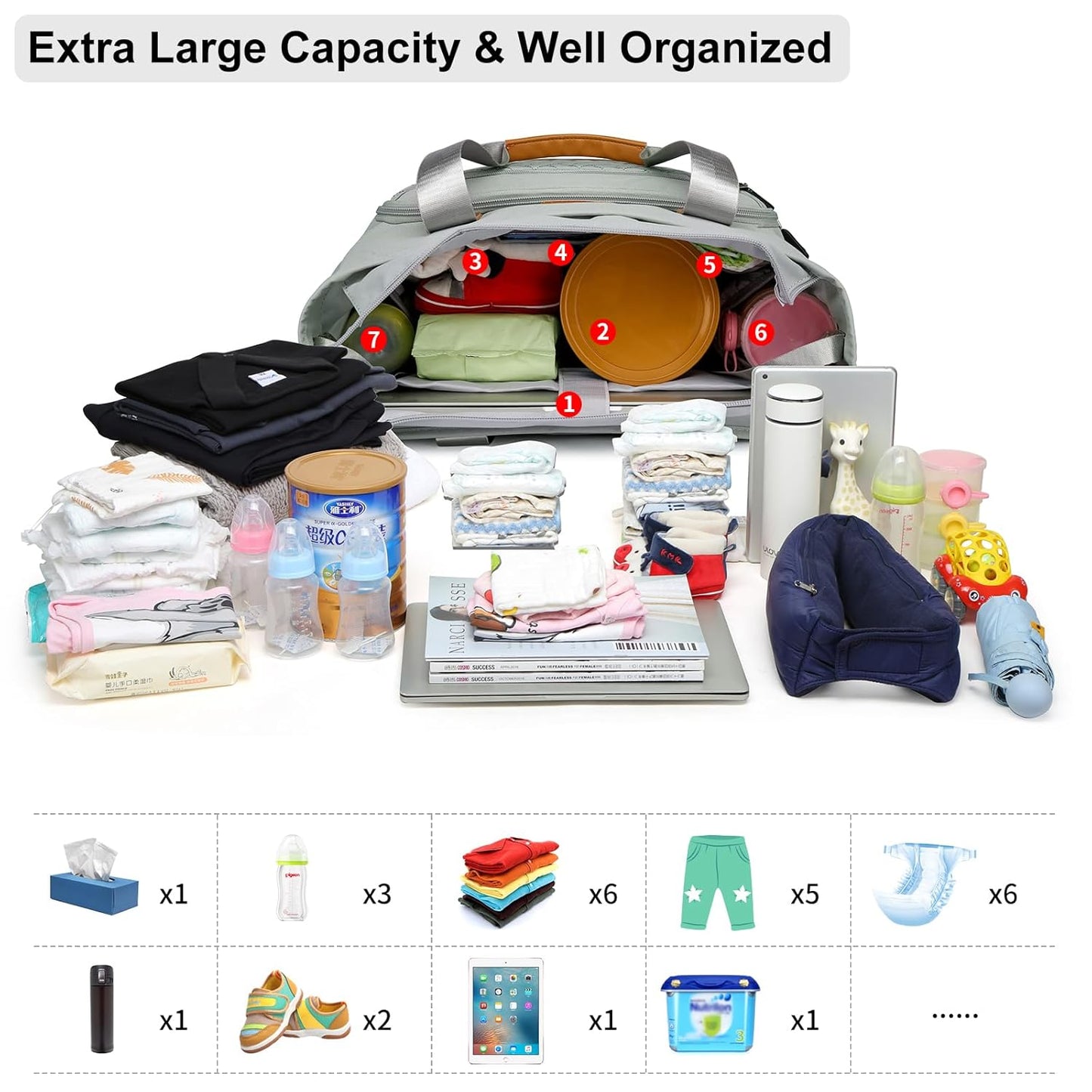 Diaper Bag Tote, Large Tote Diaper Bag with 16" Laptop Compartment, Baby Bag with Insulated Pocket for Mam and Dad