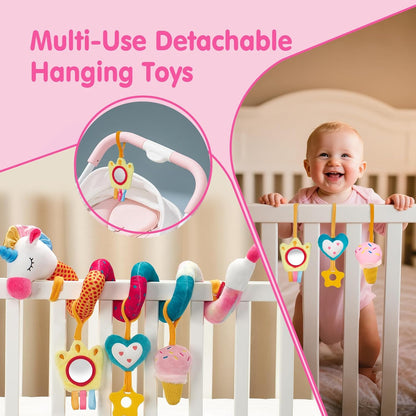 Car Seat Toys For Babies 0-6 Months Baby ,Rattle, Mirror, Crinkle, Squeaky Carseat Stroller Toys