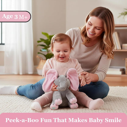 Peek-A-Boo Elephant Plush Toy for Babies & Toddlers, Interactive Singing Stuffed Animal with Moving Ears, Musical Baby Gift