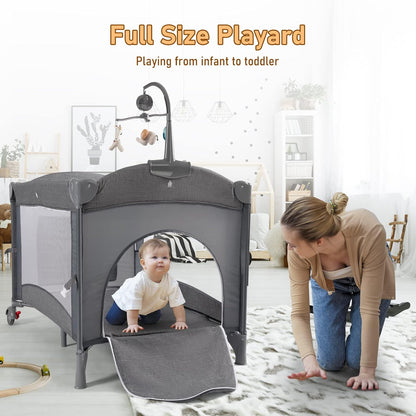 Berceau cododo pour bébé, parc de voyage portable avec berceau et table à langer, jouets et boîte à musique, matelas pour bébé garçon ou fille, nouveau-né