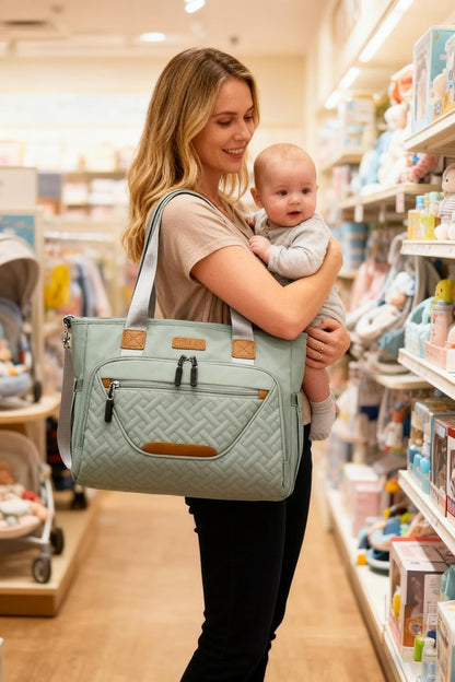 Diaper Bag Tote, Large Tote Diaper Bag with 16" Laptop Compartment, Baby Bag with Insulated Pocket for Mam and Dad