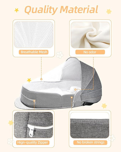 Folding Baby Travel Bassinet Portable Lightweight Travel Crib Baby Bed Co- Sleeper for Baby in Bed with Canopy and Mosquito Net