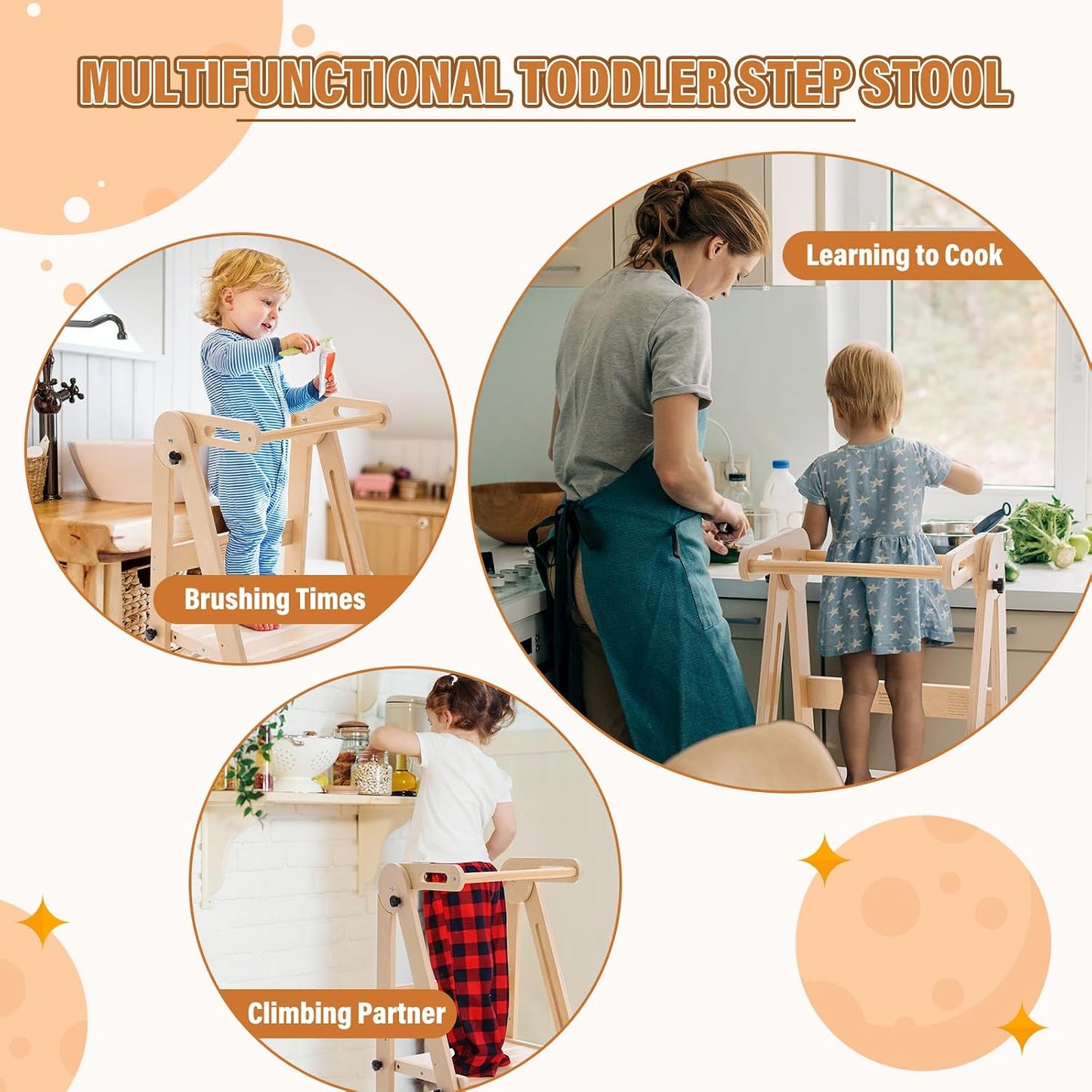 Foldable Toddler Kitchen Tower with 3 Adjustable Heights – Montessori Step Stool for Kids 1.5-6 Years