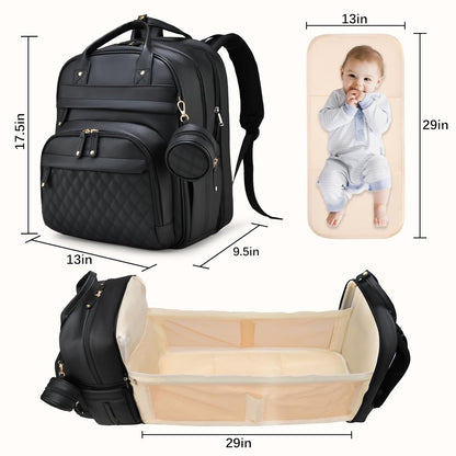 Leather Baby Diaper Bags with Changing Station,Extra large Capacity Baby Diaper Bag Backpack