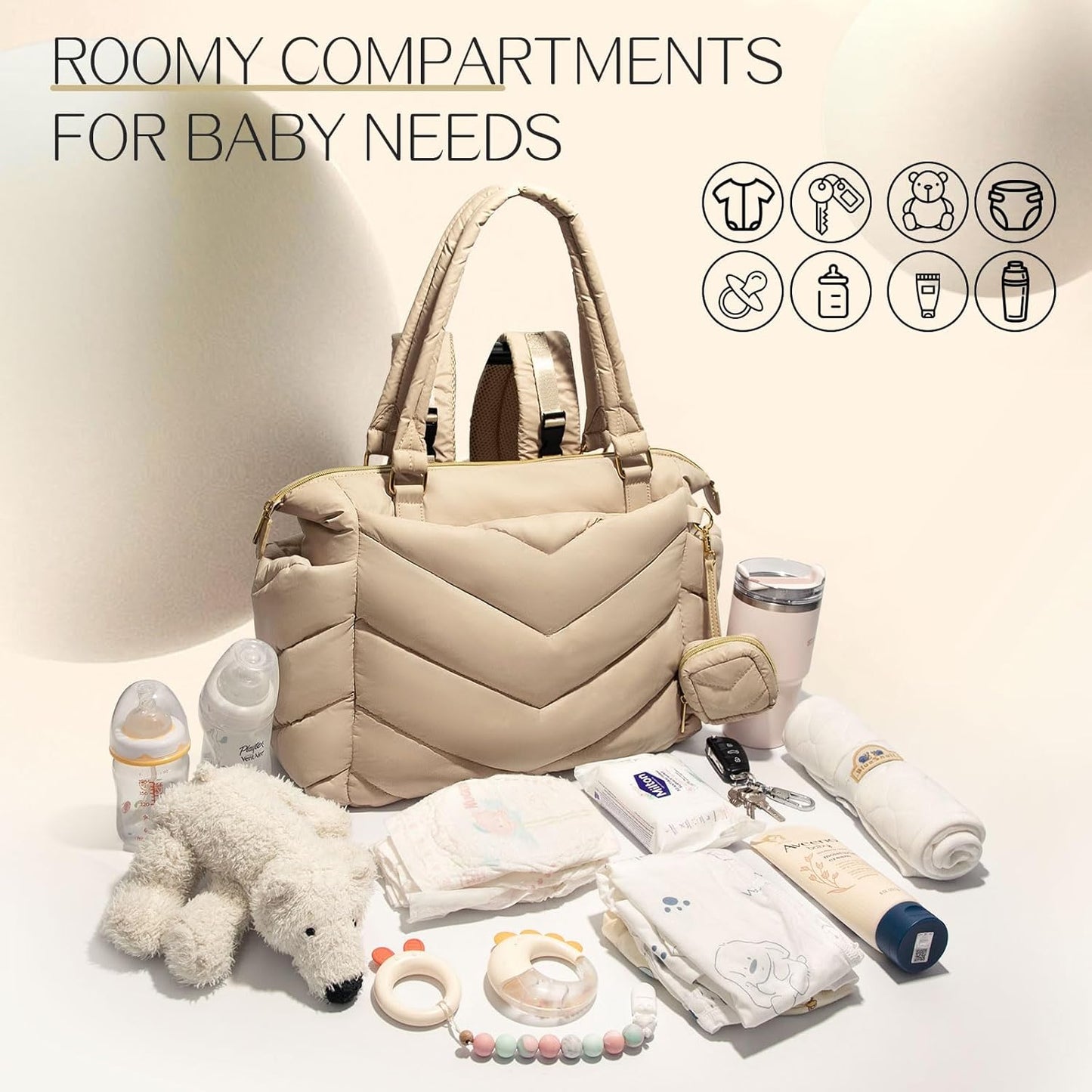 Diaper Bag Tote, Diaper Bag Backpack,Puffer Tote Bag with Pacifier Case, Lightweight Mommy for Hospital, Puffy with 10 Pockets