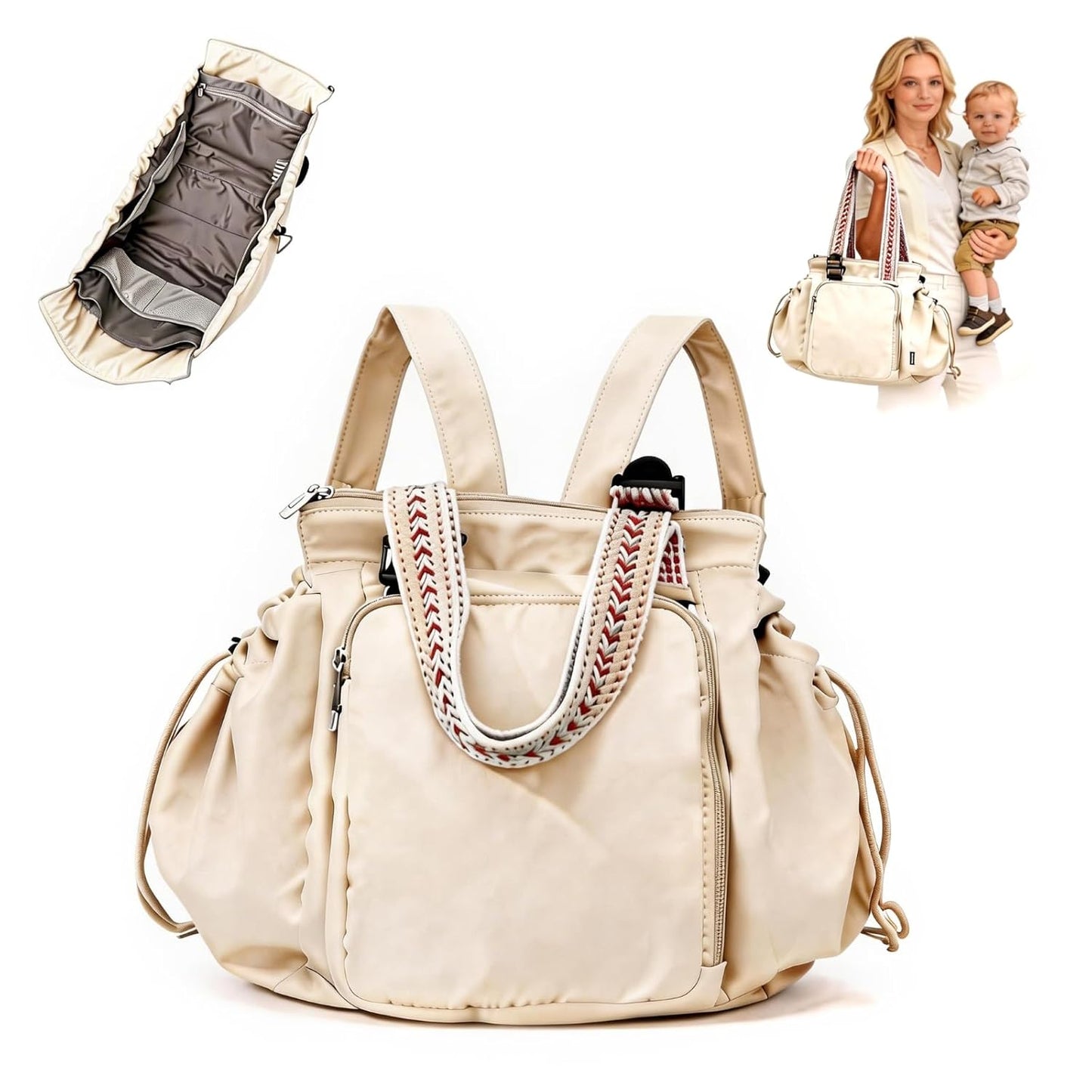 Convertible Diaper Bag Tote Backpack, Large Capacity Waterproof Baby Travel Hospital Organizer Bag