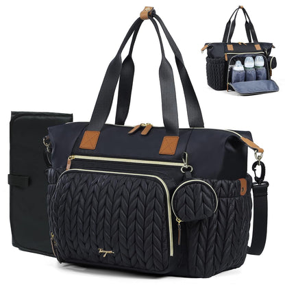 Large Diaper Bag Tote Waterproof – Hospital Bag for Labor Delivery with Changing Pad & Pacifier Case – Travel Maternity Baby Bag for Mom
