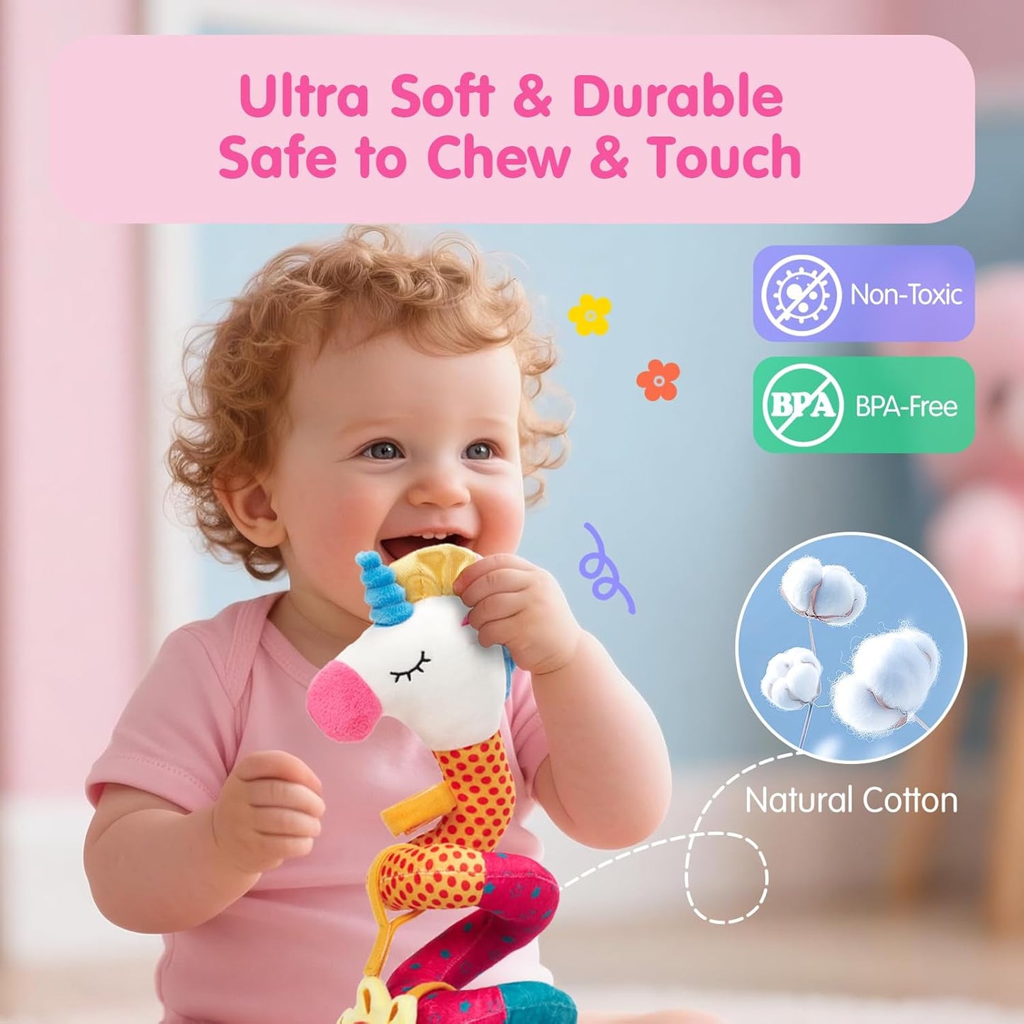 Car Seat Toys For Babies 0-6 Months Baby ,Rattle, Mirror, Crinkle, Squeaky Carseat Stroller Toys