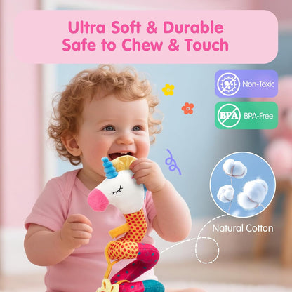 Car Seat Toys For Babies 0-6 Months Baby ,Rattle, Mirror, Crinkle, Squeaky Carseat Stroller Toys