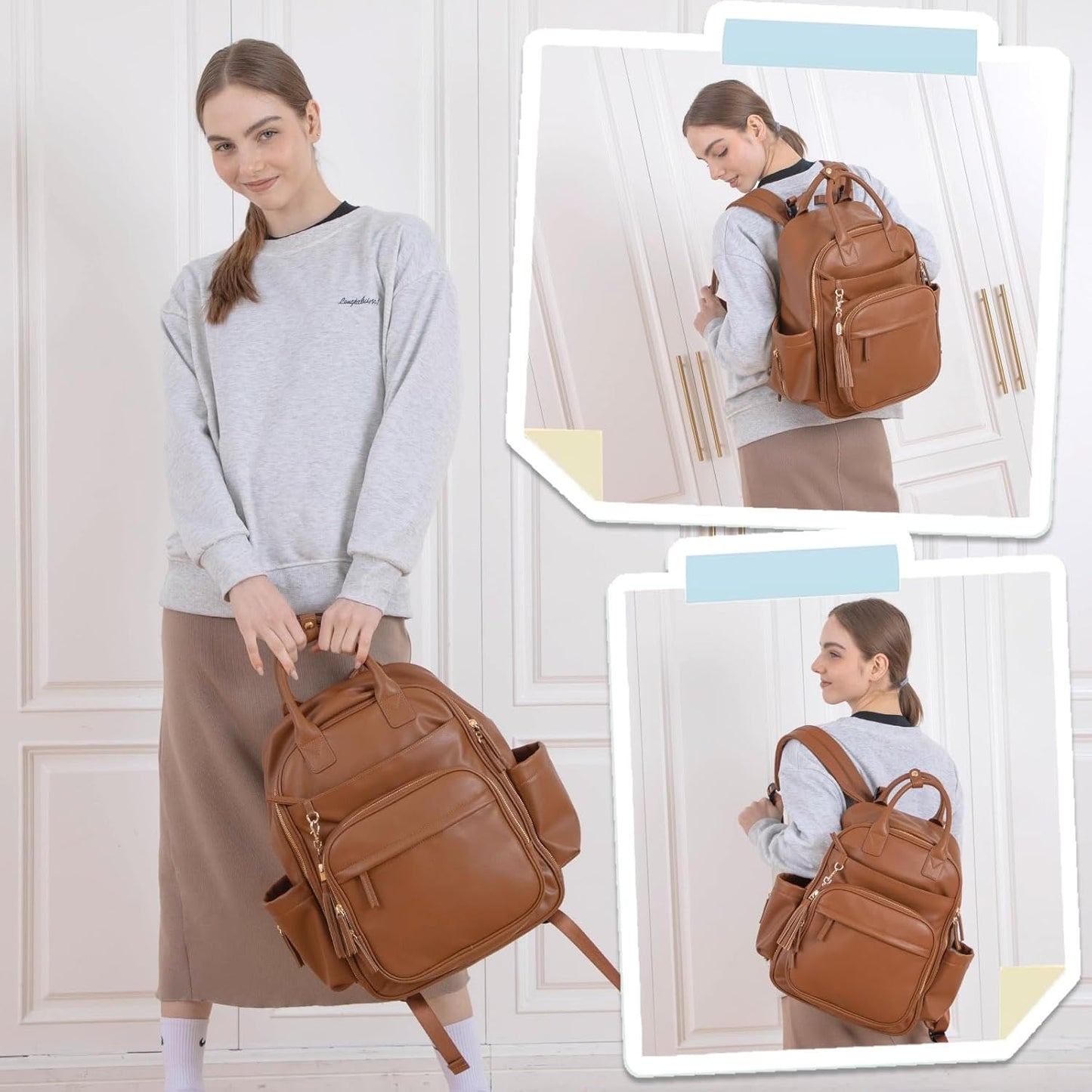 Diaper Bag Backpack, Large Travel Leather Diaper Backpack