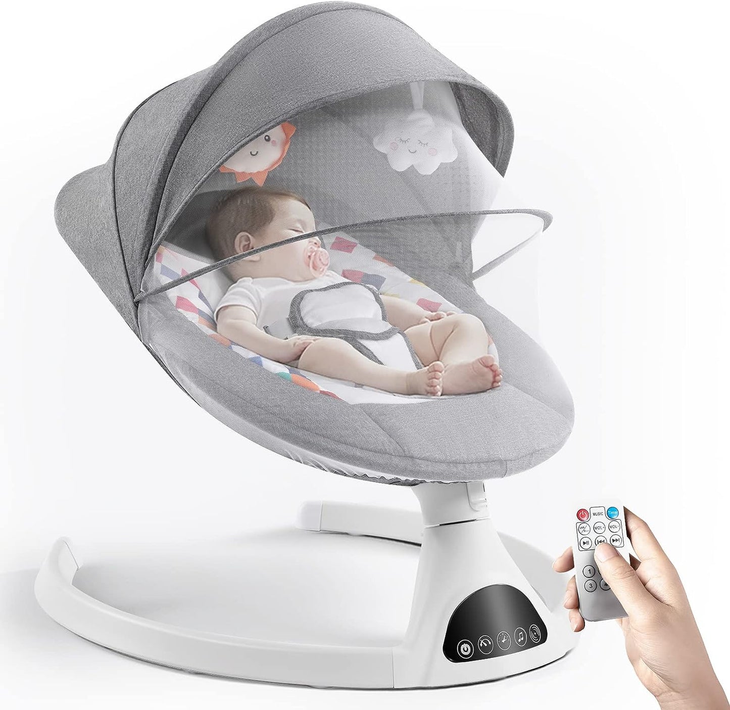 Baby Swing for Infants,Electric Bouncer for Babies-Remote, 5 Speeds, Bluetooth Music & Net